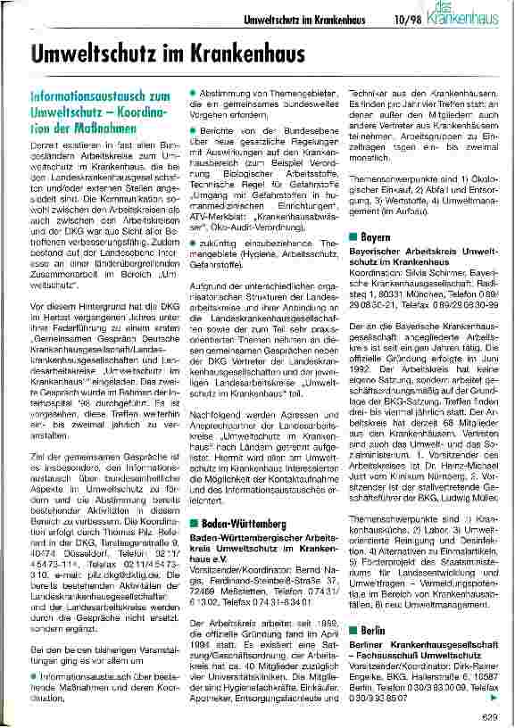 Vorschauseite 1: Umweltschutz im Krankenhaus Informationsaustausch zum Umweltschutz - Koordination der Maßnahmen