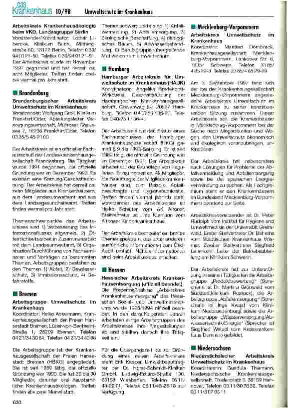 Vorschauseite 2: Umweltschutz im Krankenhaus Informationsaustausch zum Umweltschutz - Koordination der Maßnahmen