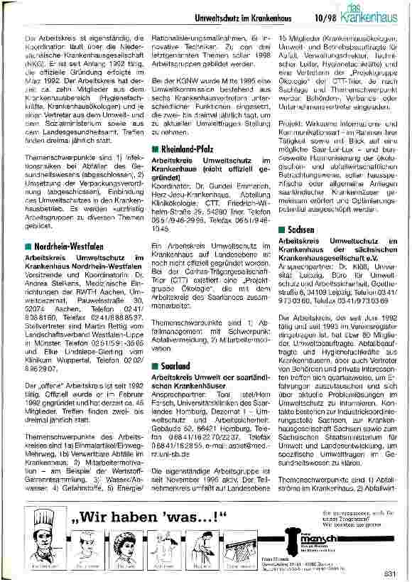 Vorschauseite 3: Umweltschutz im Krankenhaus Informationsaustausch zum Umweltschutz - Koordination der Maßnahmen