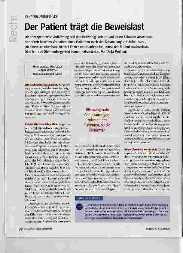 Vorschauseite 1: Der Patient trägt die Beweislast
