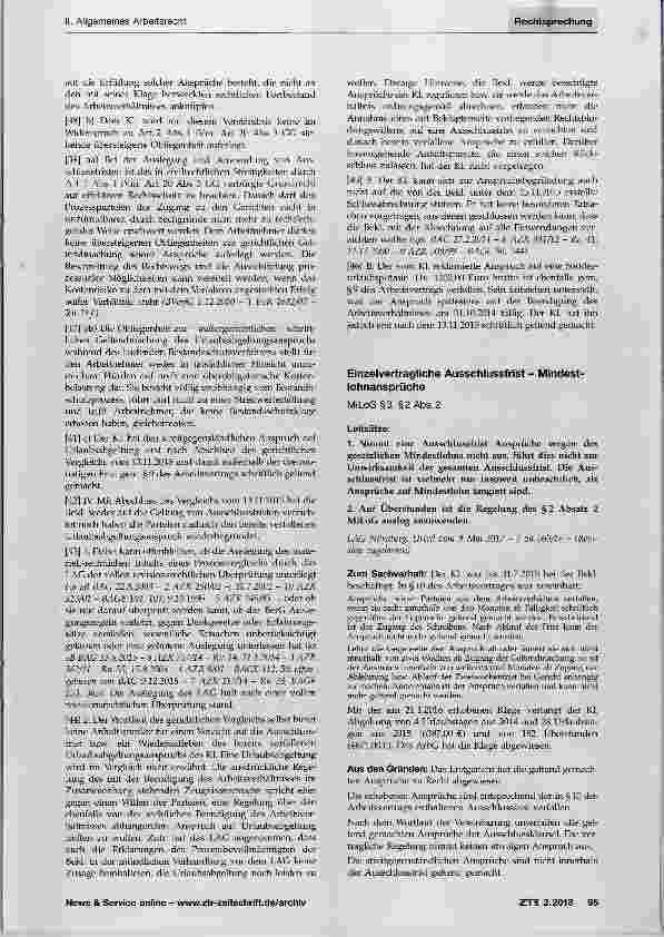 Vorschauseite 5: Urlaubsabgeltung - Ausschlussfristen Fälligkeit keine Geltendmachung des Urlaubsabgeltungsanspruchs durch Kündigungsschutzklage