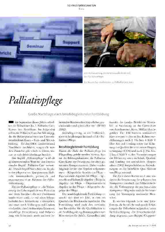 Vorschauseite 1: Palliativpflege Große Nachfrage nach berufsbegleitender Fortbildung