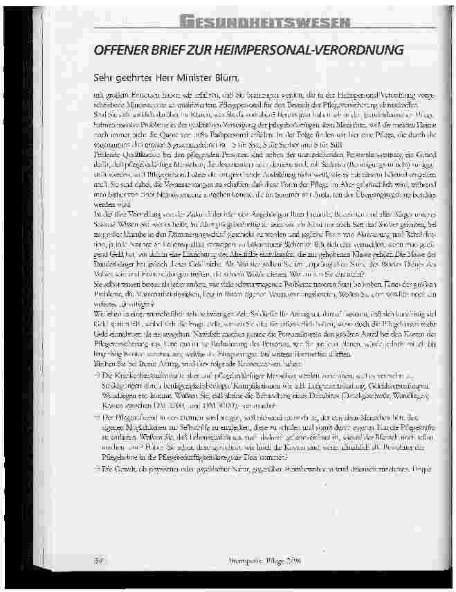 Vorschauseite 1: Offener Brief zur Heimpersonal-Verordnung
