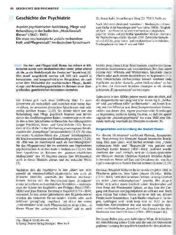 Vorschauseite 1: Geschichte der Psychiatrie Aspekte psych. Ausbildung, Pflege und Behandlung in Illenau (1842-1941)