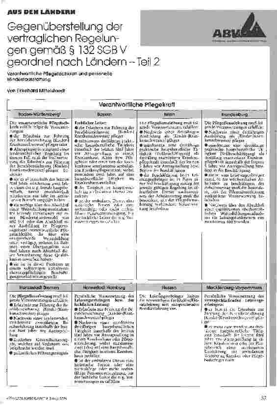 Vorschauseite 1: Gegenüberstellung der vertraglichen Regelungen gemäß  132 SGB V geordnet nach Ländern (Teil 2)