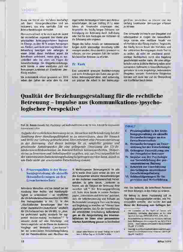 Vorschauseite 1: Qualität der Beziehungsgestaltung für die rechtliche Betreuung Impulse aus (kommunikations-)psychologischer Perspektive