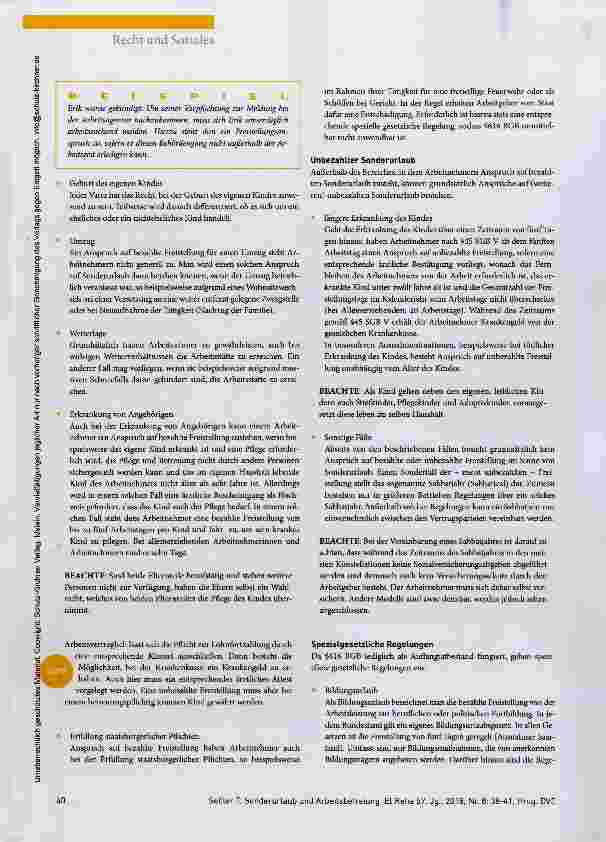 Vorschauseite 3: Sonderurlaub und Arbeitsbefreiung