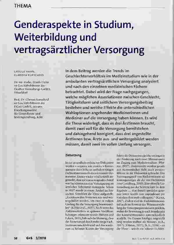 Vorschauseite 1: Genderaspekte in Studium, Weiterbildung und vertragsärztlicher Versorgung