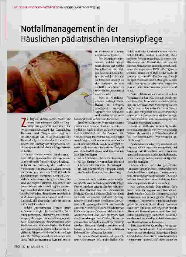 Vorschauseite 1: Notfallmanagement in der Häuslichen pädiatrischen Intensivpflege