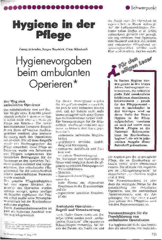 Vorschauseite 1: Hygiene in der Pflege Hygienevorgaben beim ambulanten Operieren
