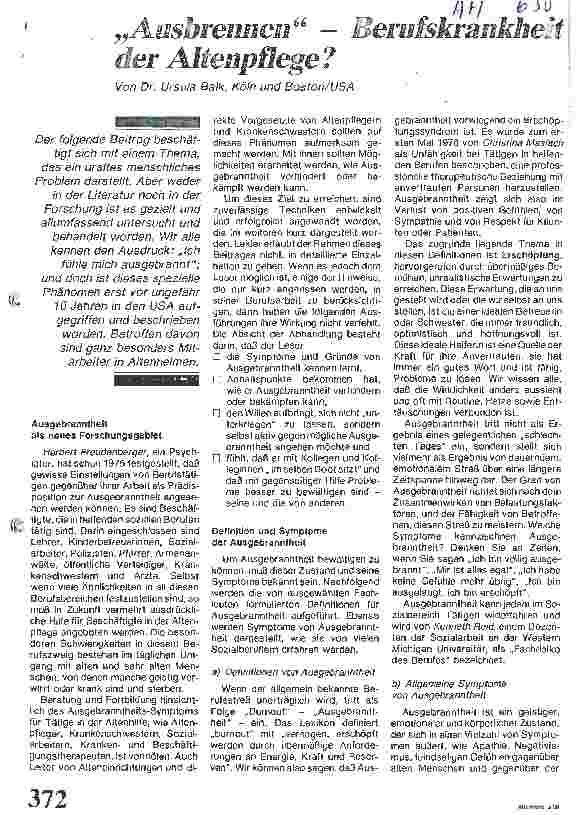 Vorschauseite 1: Ausbrennen - Berufskrankheit der Altenpflege? (Burnout)