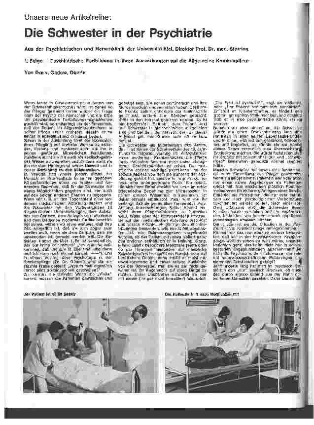 Vorschauseite 1: Die Schwester in der Psychiatrie 1. Folge: Psychiatrische Fortbildung in ihren Auswirkungen auf die Allgemeine Krankenpflege