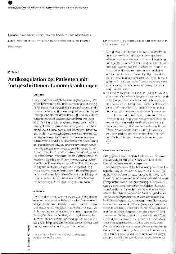 Vorschauseite 1: Antikoagulation bei Patienten mit fortgeschrittenen Tumorerkrankungen