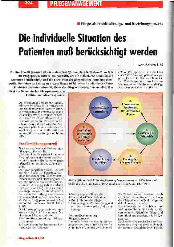 Vorschauseite 1: Die individuelle Situation des Patienten muß berückksichtigt werden Pflege als Problemlösungsund Beziehungsprozeß