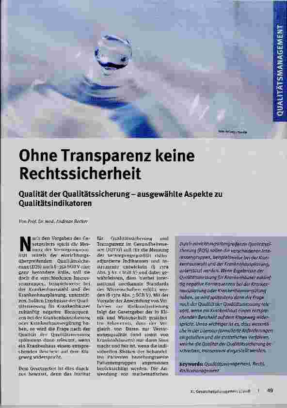 Vorschauseite 1: Ohne Transparenz keine Rechtssicherheit