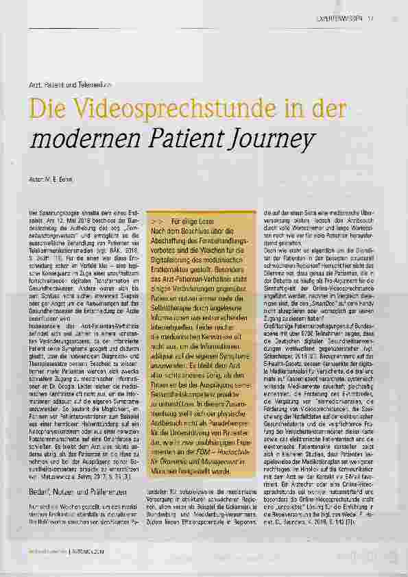 Vorschauseite 1: Die Videosprechstunde in der modernen Patient Journey