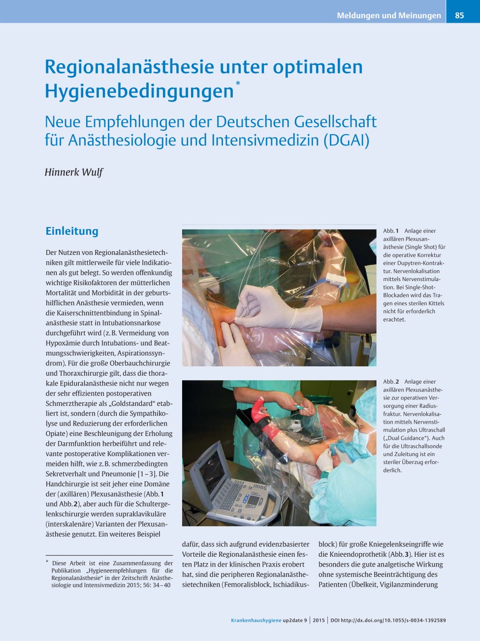 Vorschauseite 1: Regionalanästhesie unter optimalen Hygienebedingungen