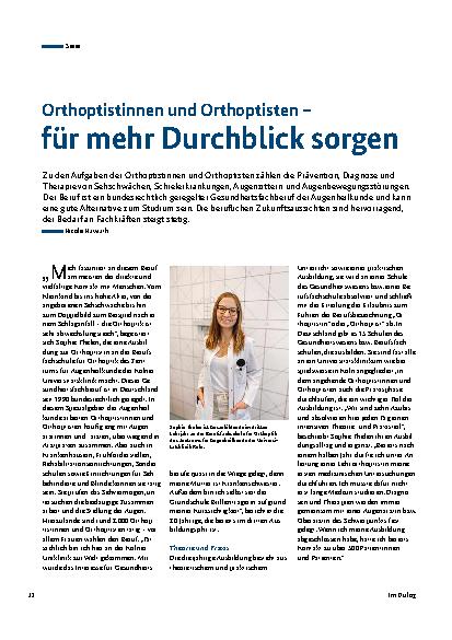 Vorschauseite 1: Orthoptistinnen und Orthoptisten – für mehr Durchblick sorgen