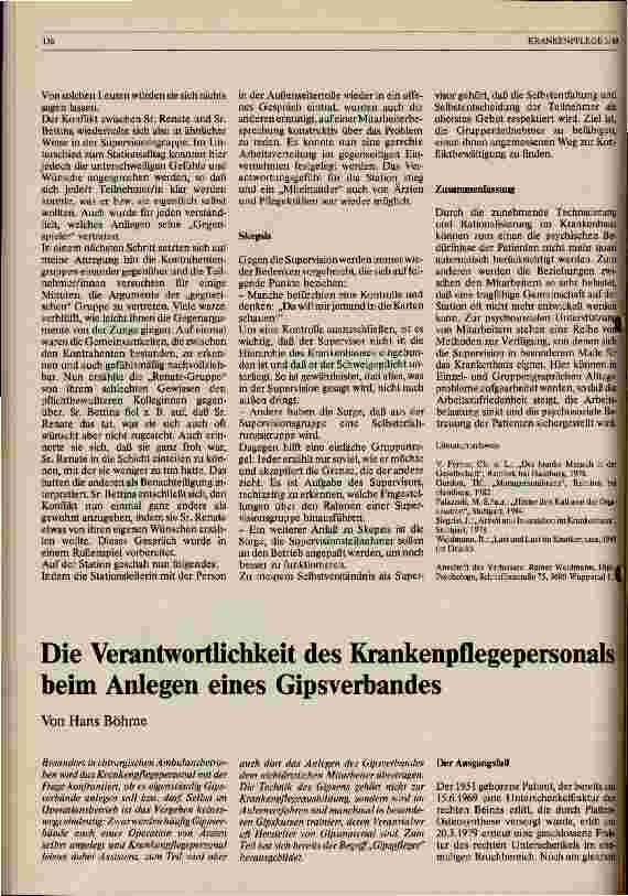 Vorschauseite 1: Die Verantwortlichkeit des Krankenpflegepersonals beim Anlegen eines Gipsverbandes