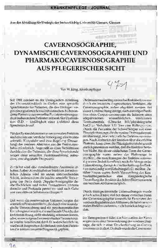 Vorschauseite 1: Cavernosographie, Dynamische Cavernosographie und Pharmakocavernosographie aus pflegerischer Sicht