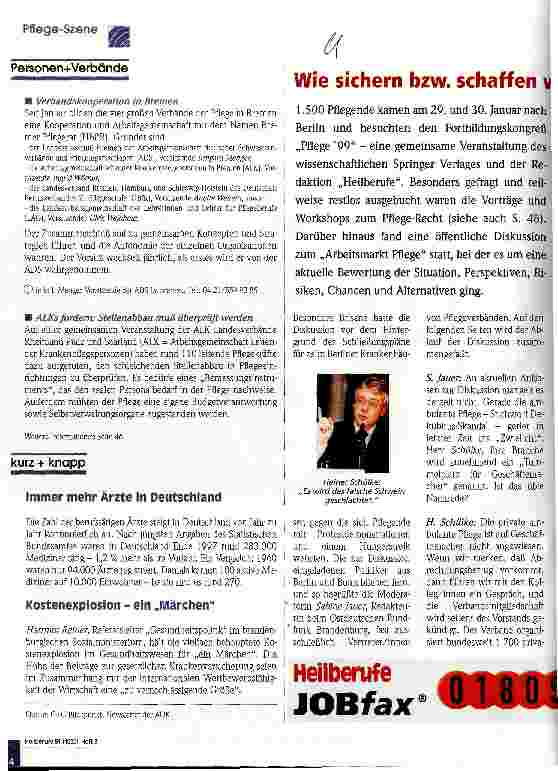 Vorschauseite 1: Wie sichern bzw. schaffen wir Arbeitsplätze in der Pflege? Diskussionsforum von Heilberufe + Pflege aktuell
