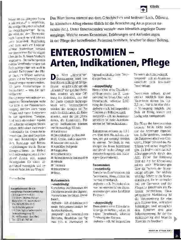 Vorschauseite 1: Enterostomien - Arten, Indikationen, Pflege