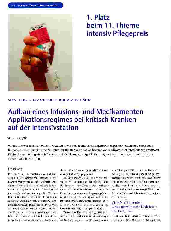Vorschauseite 1: Aufbau eines Infusionsund Medikamenten-Applikationsregimes bei kritisch Kranken auf der Intensivstation