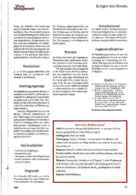 Vorschauseite 2: „Bacillus cereus „Erreger des Monats —die Serie zum Sammeln
