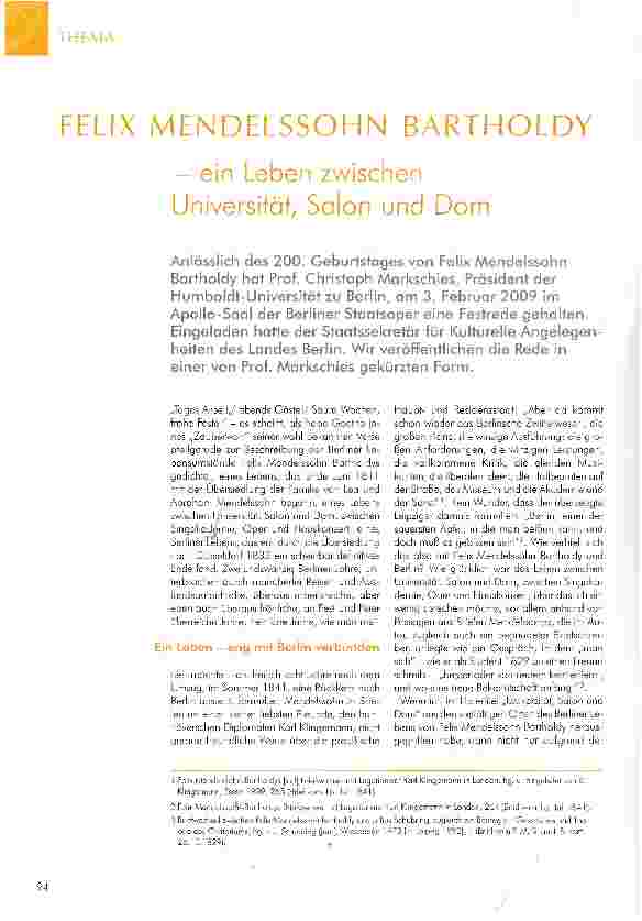 Vorschauseite 1: FELIX MENDELSSOHN BARTHOLDYein Leben zwischen Universität, Salon und Dom