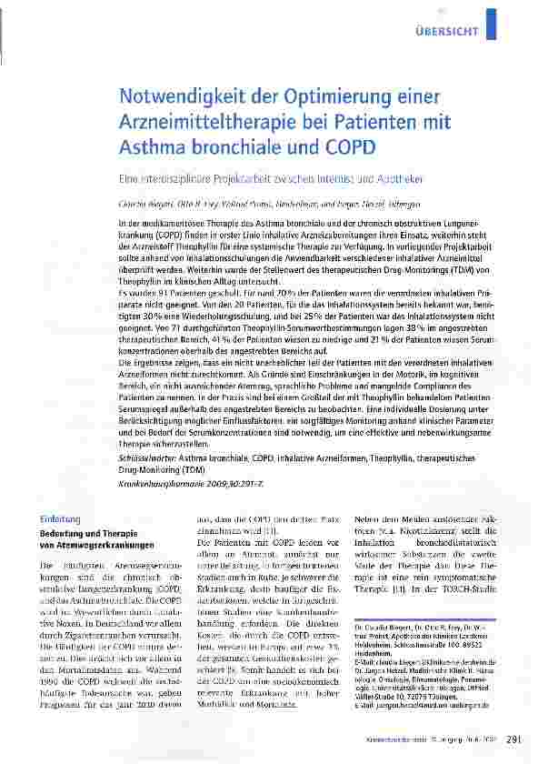 Vorschauseite 1: Notwendigkeit der Optimierung einer Arzneimitteltherapie bei Patienten mit Asthma bronchiale und COPD