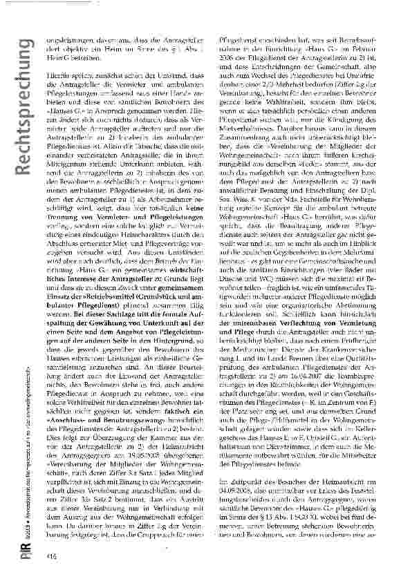 Vorschauseite 4: Anwendbarkeit des Heimgesetzes auf eine »Seniorenwohngemeinschaft«