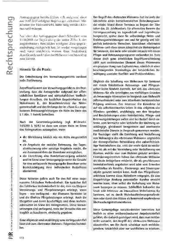 Vorschauseite 6: Anwendbarkeit des Heimgesetzes auf eine »Seniorenwohngemeinschaft«