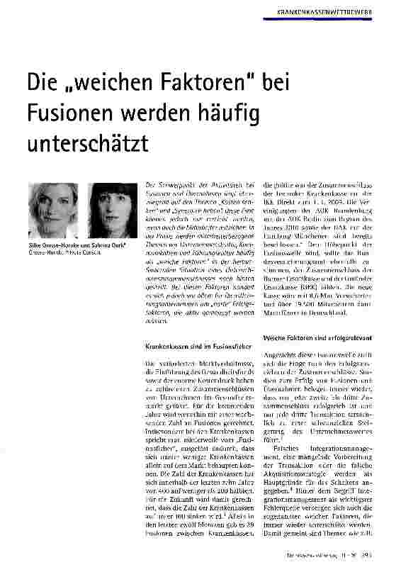 Vorschauseite 1: Die „weichen Faktoren bei Fusionen werden häufig unterschätzt