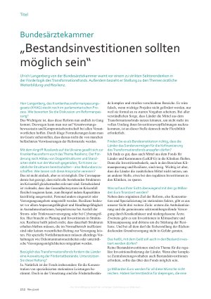 Vorschauseite 1: Bundesärztekammer „Bestandsinvestitionen sollten möglich sein“