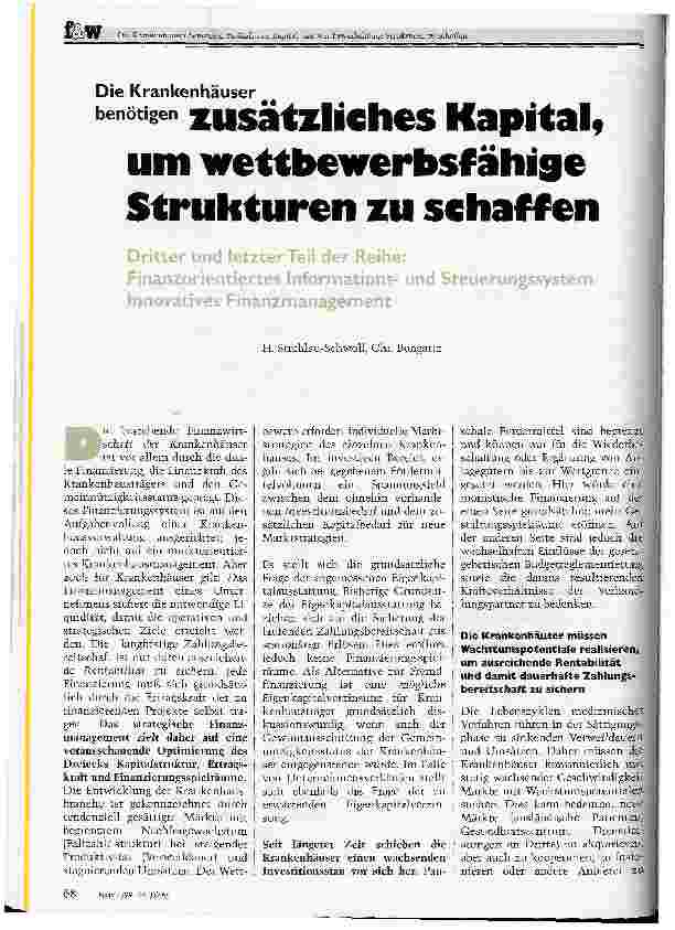 Vorschauseite 1: Die Krankenhäuser benötigen zusätzliches Kapital, um wettbewerbsfähige Strukturen zu schaffen