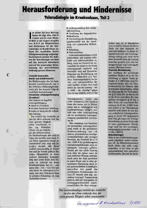 Vorschauseite 1: Herausforderung und Hindernisse Teleradiologie im Krankenhaus, Teil 2