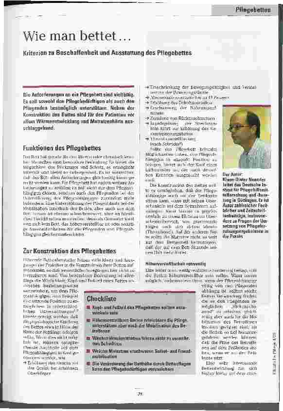 Vorschauseite 1: Wie man bettet... Kriterien zu Beschaffenheit und Ausstattung des Pflegebettes