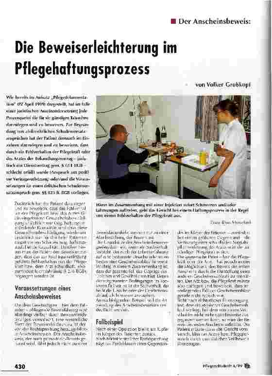 Vorschauseite 1: Die Beweiserleichterung im Pflegehaftungsprozess Der Anscheinsbeweis
