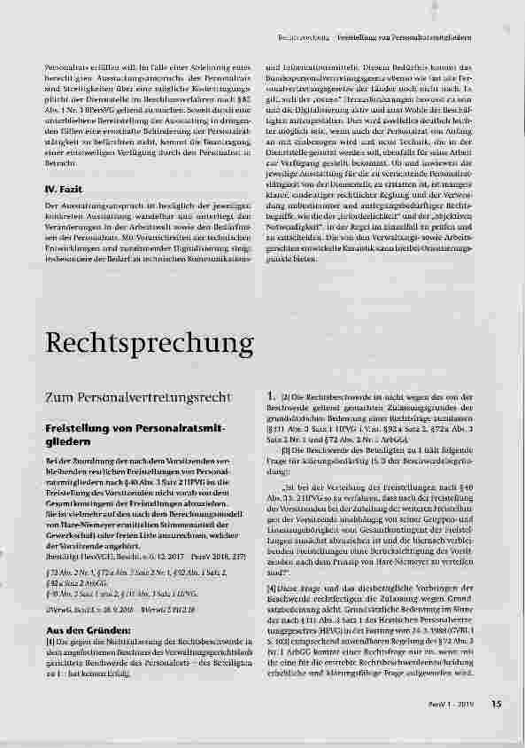 Vorschauseite 1: Freistellung von Personalratsmitgliedern