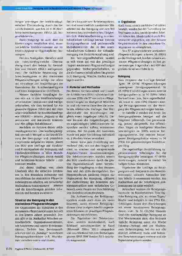 Vorschauseite 4: Reinigung und Flächendesinfektion in stationären Pflegeeinrichtungen Ergebnisse einer Umfrage im Stadtgebiet München (2016)