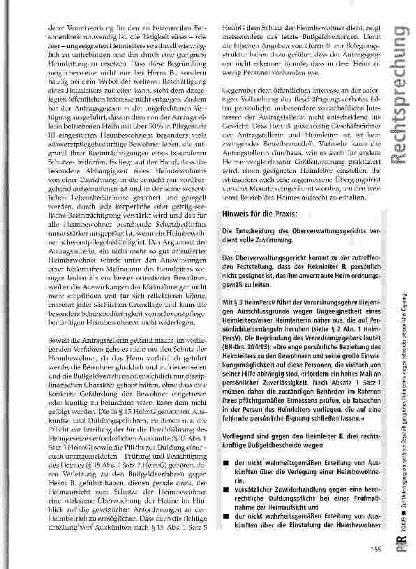 Vorschauseite 3: Zur Untersagung der weiteren Beschäftigung eines Heimleiters wegen fehlender persönlicher Eignung