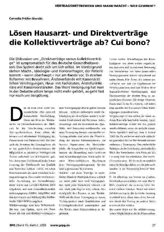Vorschauseite 1: Lösen Hausarztund Direktverträge die Kollektivverträge ab? Cui bono?