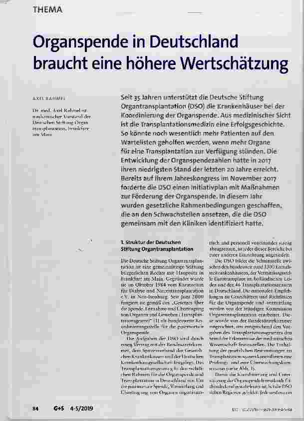 Vorschauseite 1: Organspende in Deutschland braucht eine höhere Wertschätzung