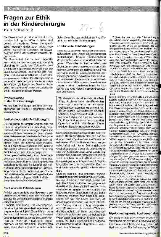 Vorschauseite 1: Fragen zur Ethik in der Kinderchirurgie