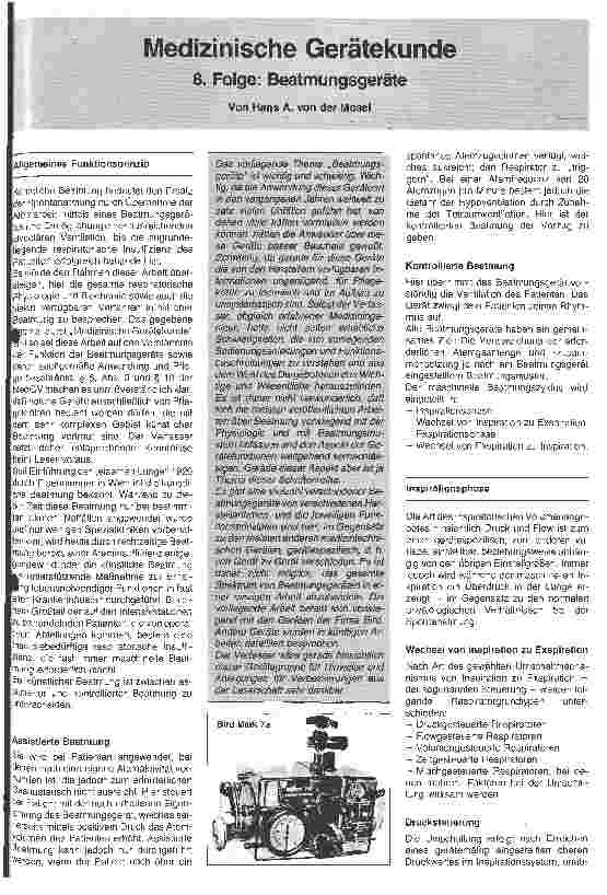 Vorschauseite 1: Medizinische Gerätekunde 8. Folge: Beatmungsgeräte