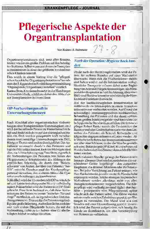 Vorschauseite 1: Pflegerische Aspekte der Organtransplantation