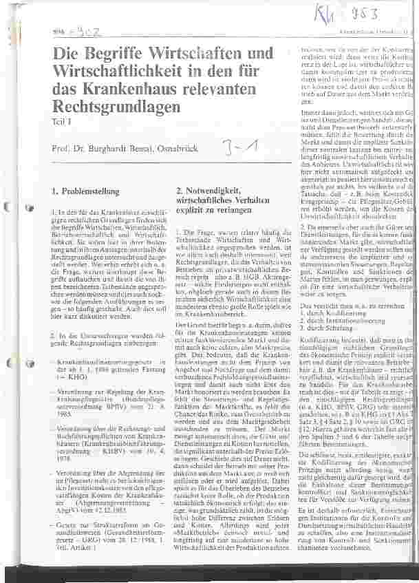 Vorschauseite 1: Die Begriffe Wirtschaften und Wirtschaftlichkeit in den für das Krankenhaus relevanten Rechtsgrundlagen - Teil 1