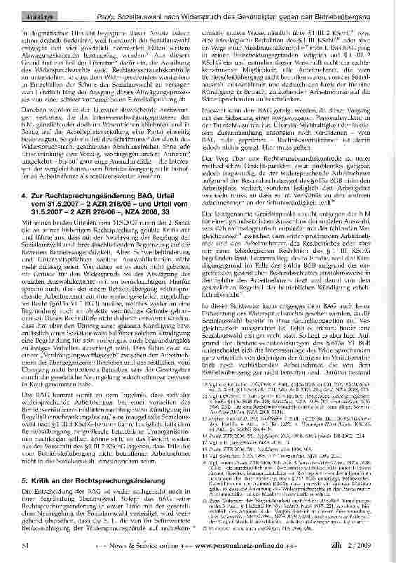 Vorschauseite 2: Zur Sozialauswahl nach Widerspruch des Gekündigten gegen den Betriebsübergang - Neue Rechtsprechung des BAG