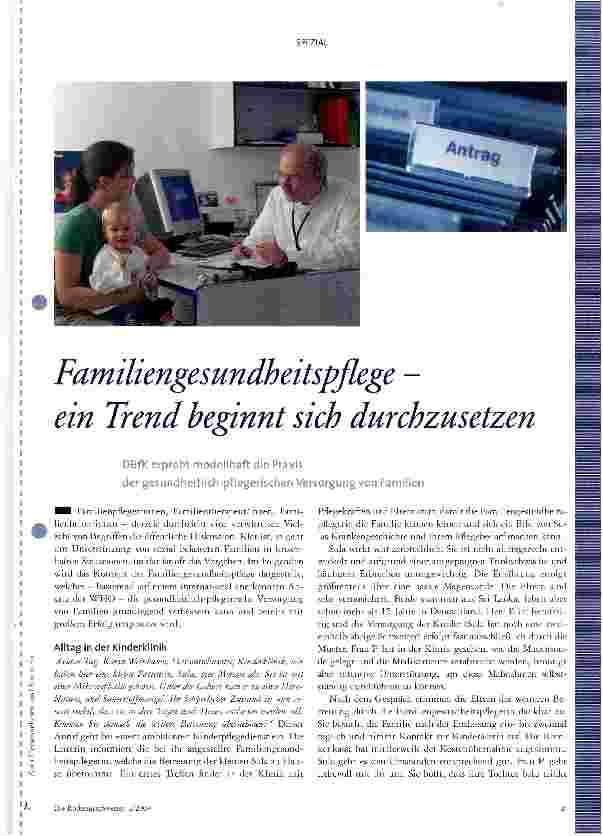 Vorschauseite 1: Familiengesundheitspflege - ein Trend beginnt sich durchzusetzen