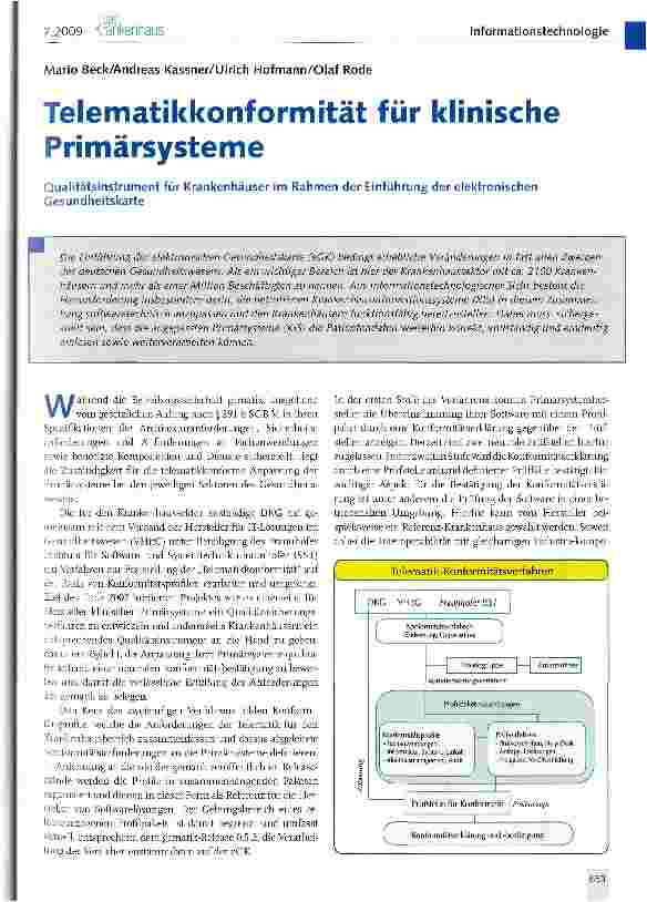 Vorschauseite 1: Telematikkonformität für klinische Primärsysteme